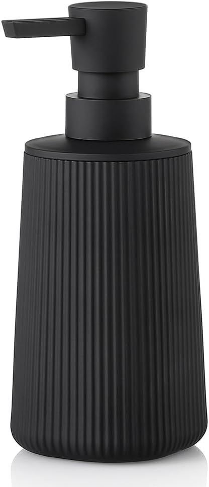 Small Soap Dispenser for Bathroom and Kitchen, Modern Farmhouse Striped Style Plastic Hand Soap Dish Soap Dispenser with Pump, Black
