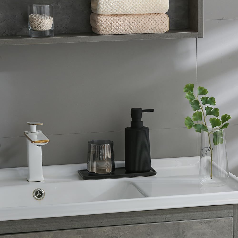 Small Soap Dispenser for Bathroom and Kitchen, Modern Farmhouse Striped Style Plastic Hand Soap Dish Soap Dispenser with Pump, Black