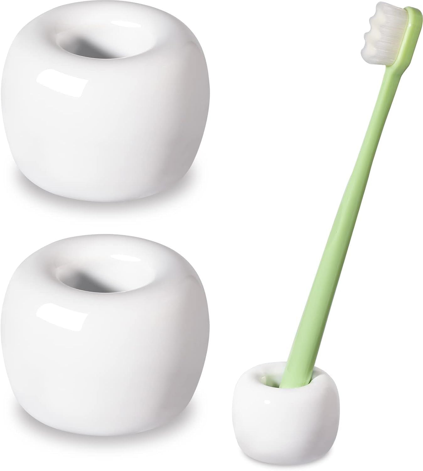 2 Pack Mini Ceramic Toothbrush Holders, Space-Saving Bathroom Countertop Cups for Toothbrushes, Toothpaste and Vanity Storage, White