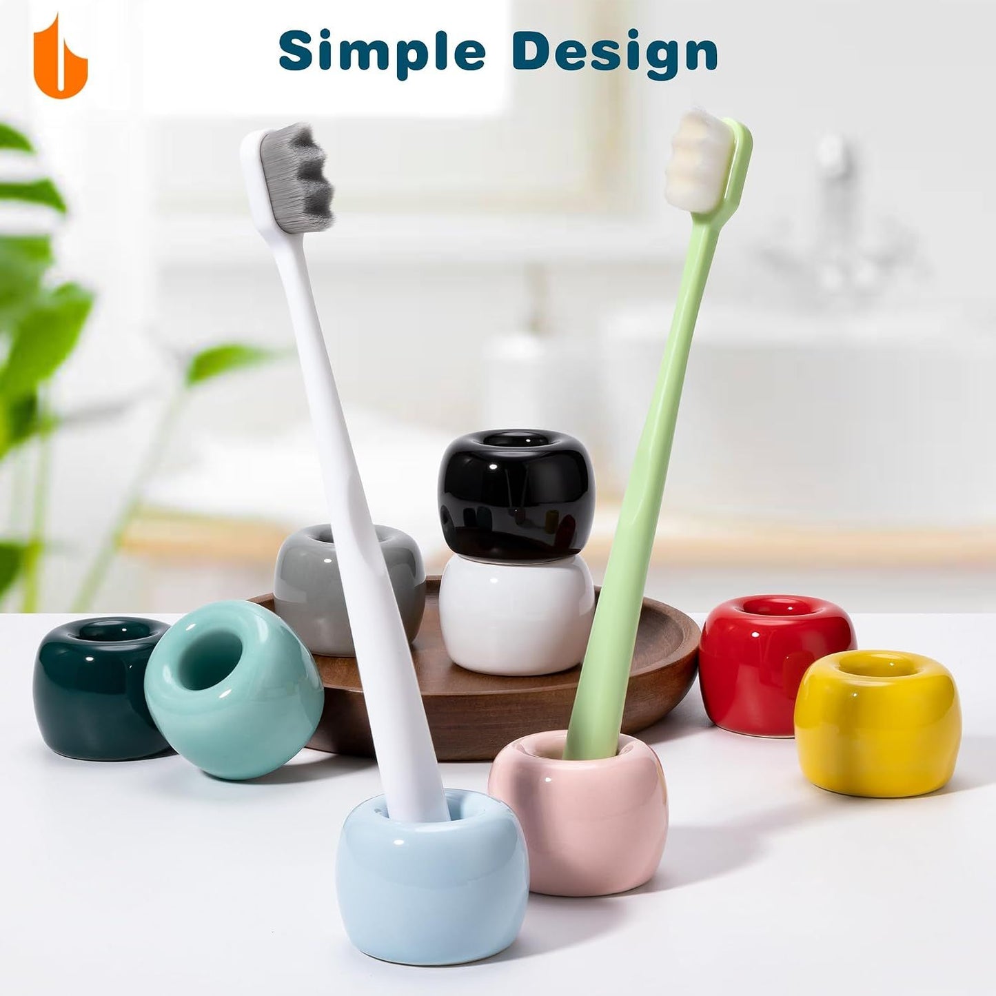 2 Pack Mini Ceramic Toothbrush Holders, Space-Saving Bathroom Countertop Cups for Toothbrushes, Toothpaste and Vanity Storage, White