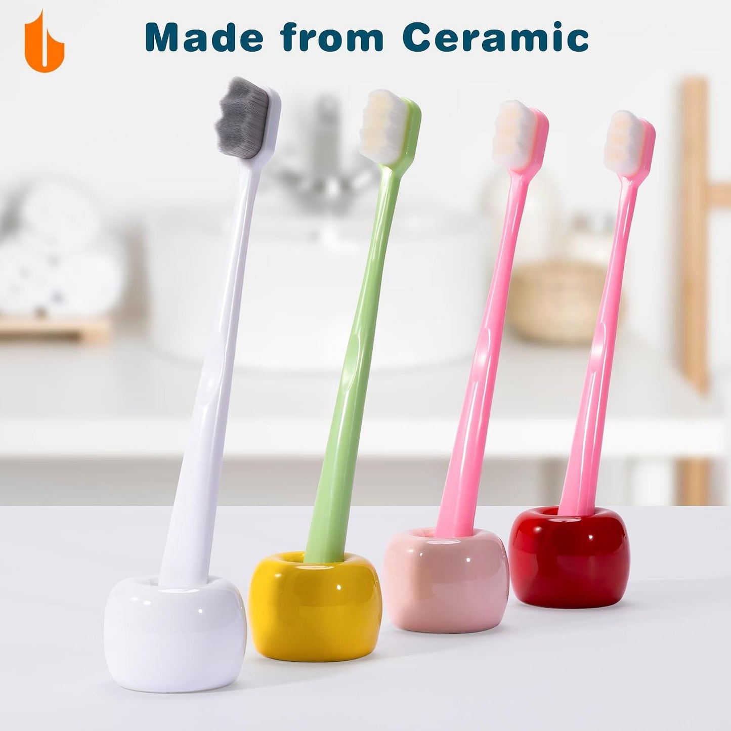 2 Pack Mini Ceramic Toothbrush Holders, Space-Saving Bathroom Countertop Cups for Toothbrushes, Toothpaste and Vanity Storage, White