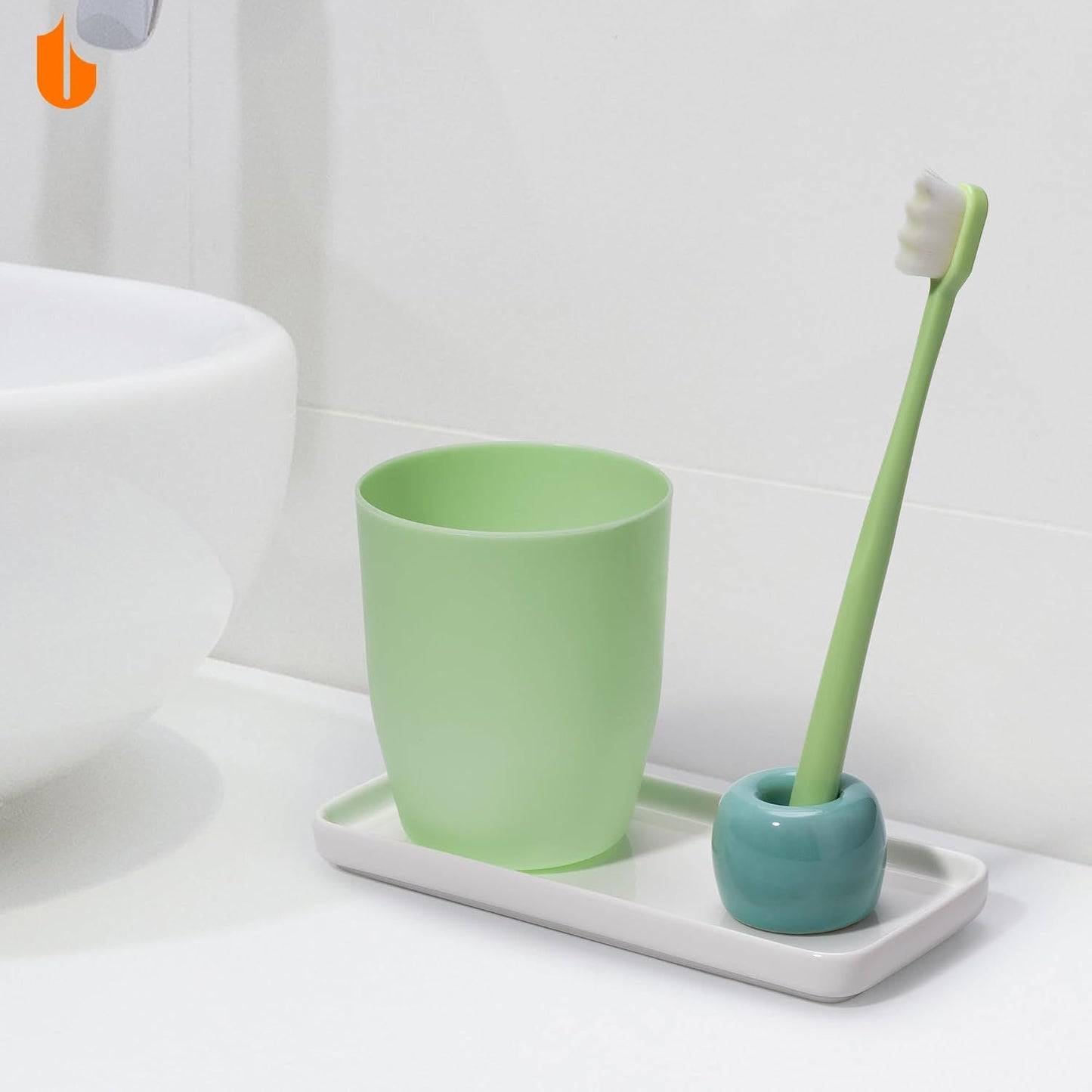 2 Pack Mini Ceramic Toothbrush Holders, Space-Saving Bathroom Countertop Cups for Toothbrushes, Toothpaste and Vanity Storage, White
