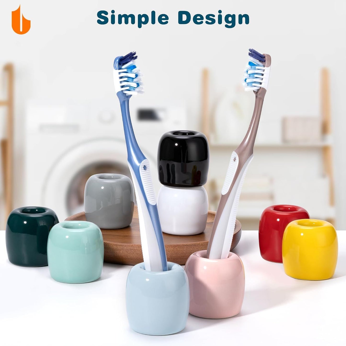 2 Pack Ceramic Toothbrush Holders, Compact Bathroom Countertop Cups for Toothbrushes, Toothpaste, Makeup Brushes and Vanity Storage, White