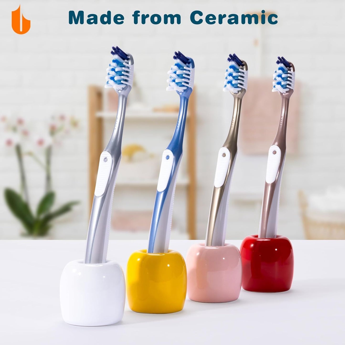 2 Pack Ceramic Toothbrush Holders, Compact Bathroom Countertop Cups for Toothbrushes, Toothpaste, Makeup Brushes and Vanity Storage, White