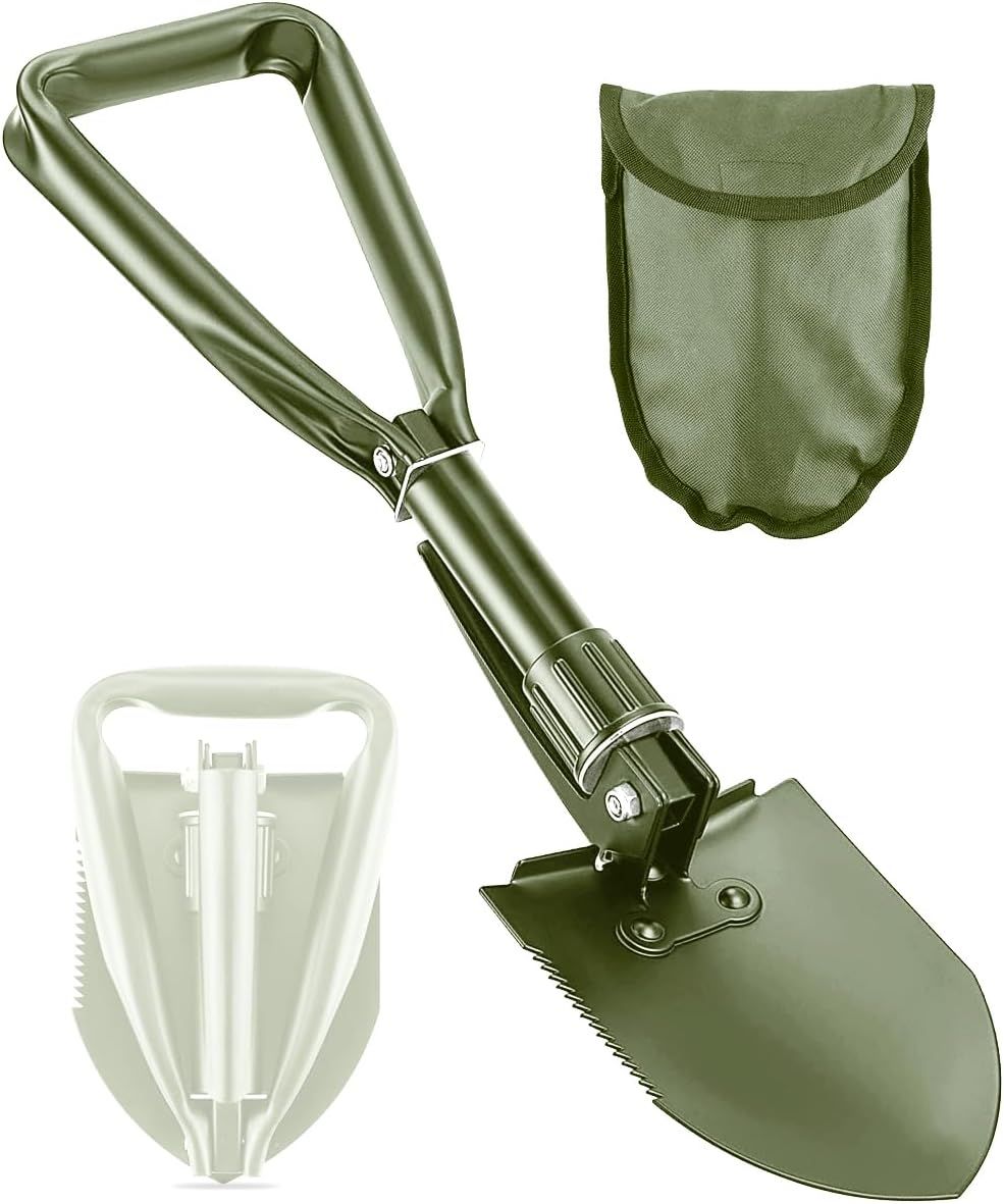 Camping Shovel, Digging Shovel Portable Ergonomic High Carbon Steel Folding Shovel for All Occasions Outdoor Camping Hiking, Green, 47 cm