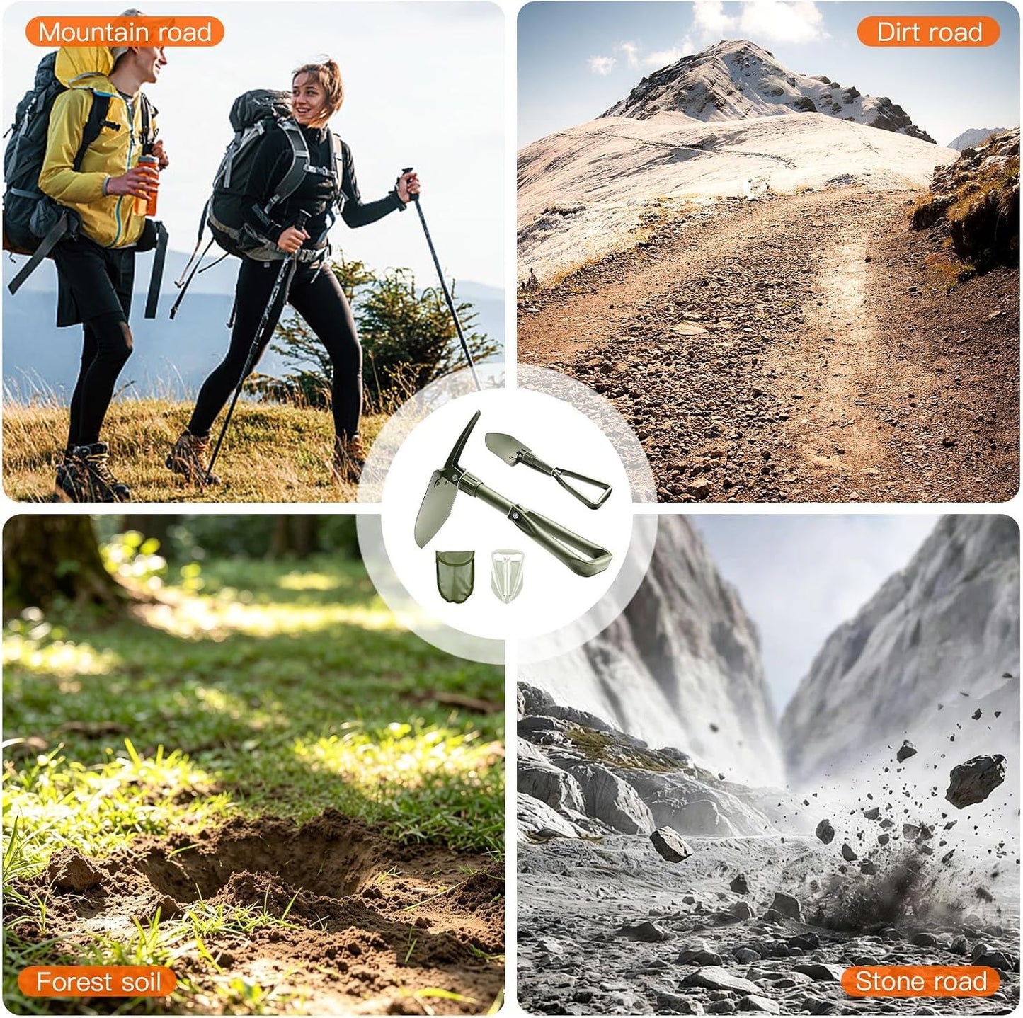 Camping Shovel, Digging Shovel Portable Ergonomic High Carbon Steel Folding Shovel for All Occasions Outdoor Camping Hiking, Green, 47 cm