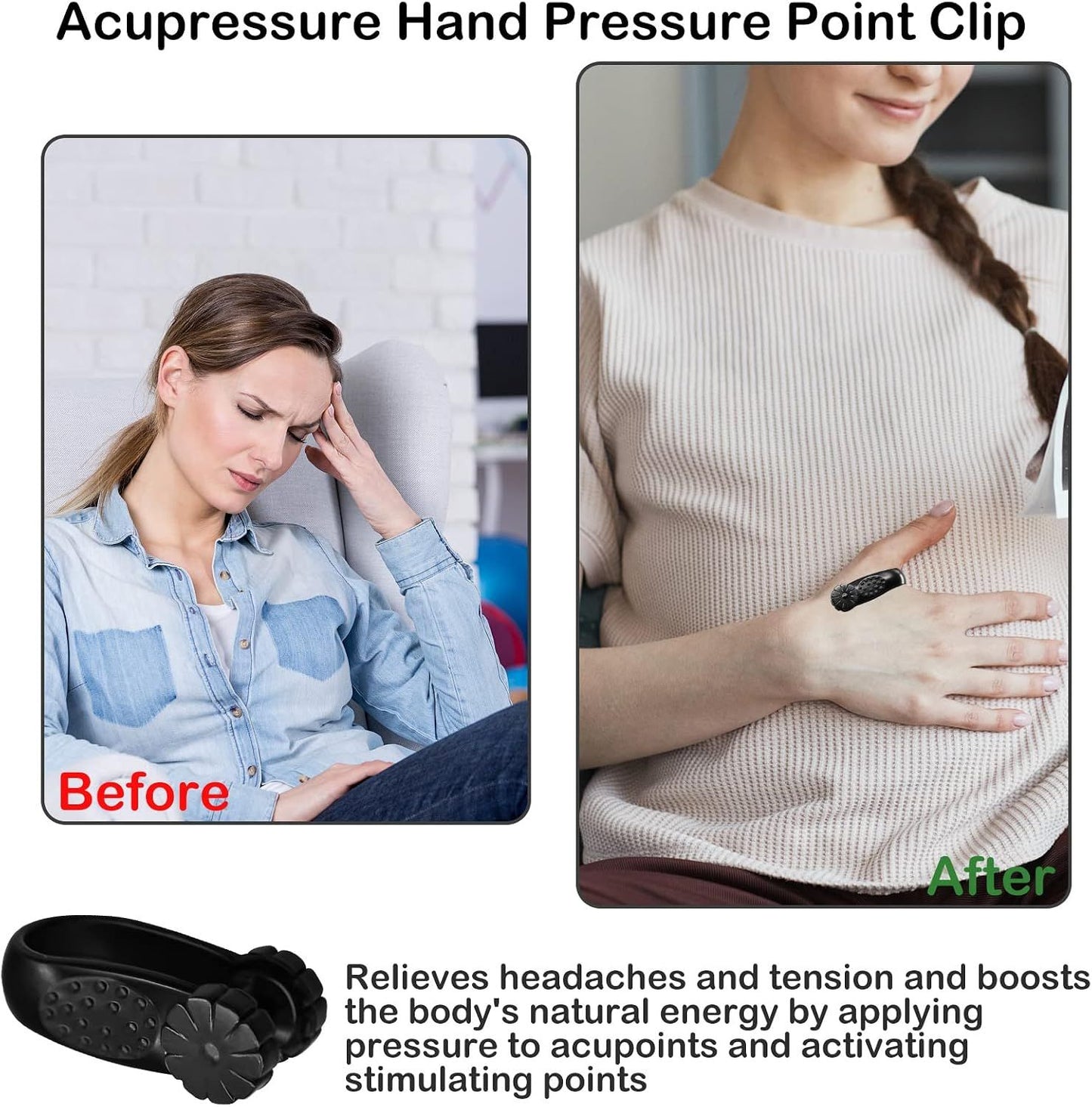 2 Pack Migraine Pressure Point Clip, Headache Relief Acupressure Hand Clip, LI4 Acupressure Point Clips Relief Tension Anxiety Device