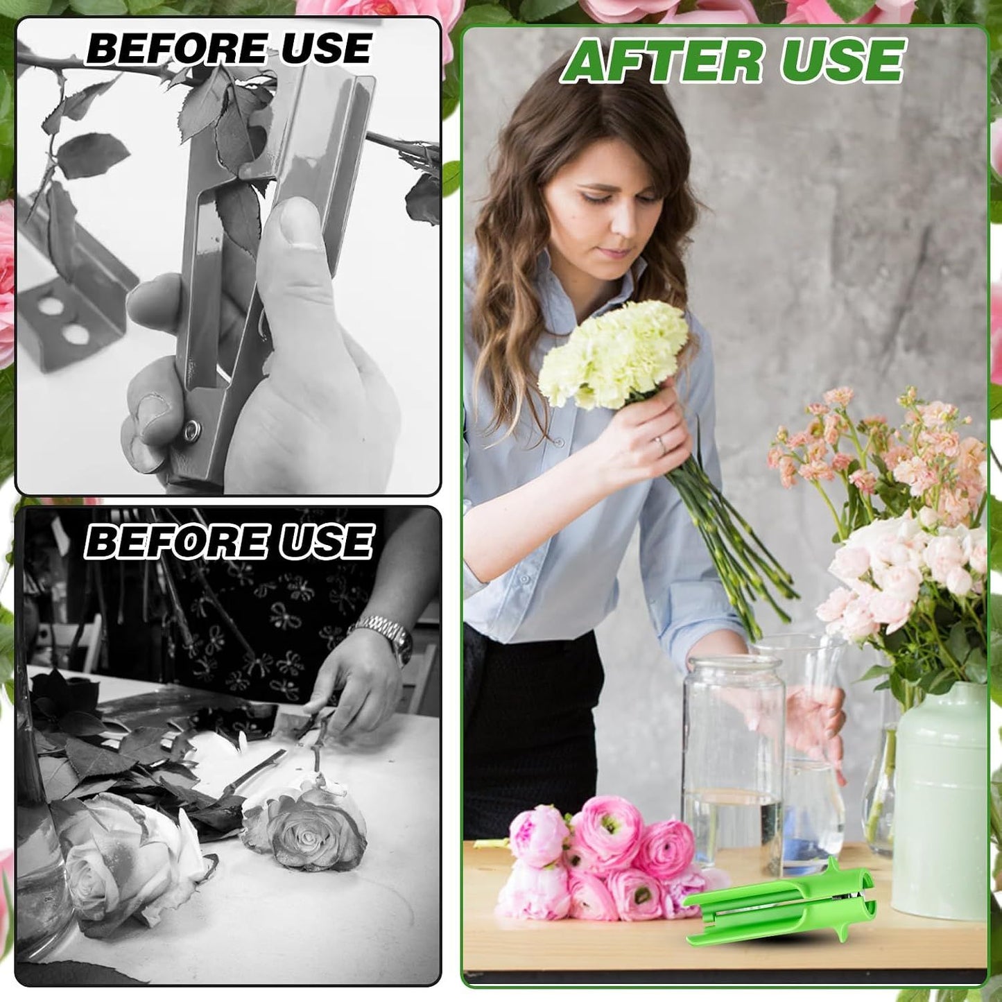 Green Rose Thorn Stripper Tool, Flower Stem Cleaner and Leaf Remover for Floral Arrangements, Gardening, Home Use and Professional Florists