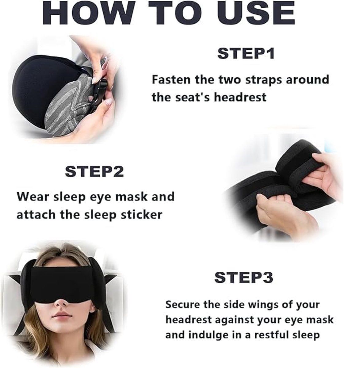 Airplane Neck Pillow, Travel Pillow with Eye Mask, Travel Pillow, Neck Support, Airplane Travel Pillow, for Home, Travel and Daily Use, Black