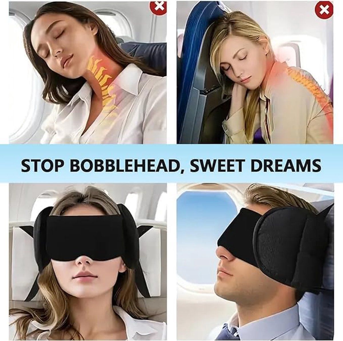 Airplane Neck Pillow, Travel Pillow with Eye Mask, Travel Pillow, Neck Support, Airplane Travel Pillow, for Home, Travel and Daily Use, Black