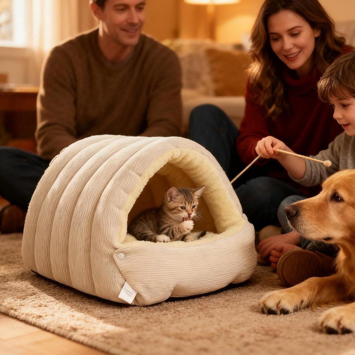 Cat Basket, Cat House, Cat Bed, Puppy Bed Cave, Nest-shaped Crate, for Daily Pet Care and Home Use, 45 x 30 x 19 cm, Beige