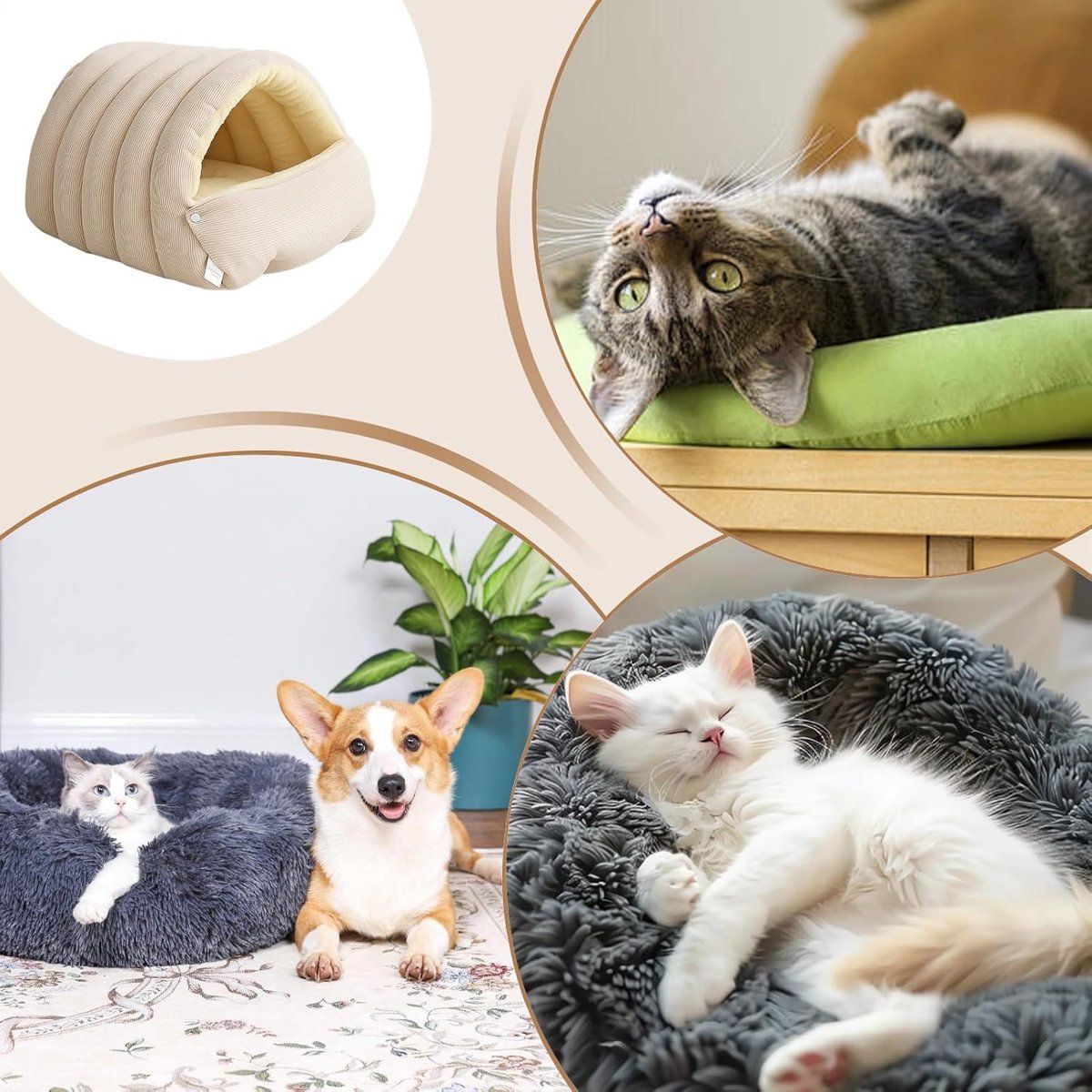 Cat Basket, Cat House, Cat Bed, Puppy Bed Cave, Nest-shaped Crate, for Daily Pet Care and Home Use, 45 x 30 x 19 cm, Beige