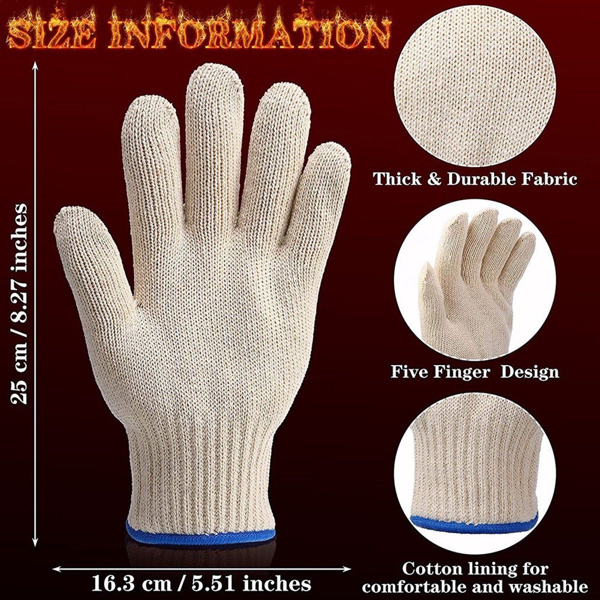 1 Pair, BBQ gloves, Oven mitts, Thickened thighs, Heat resistant, Thickened knitted cotton, for Cold Weather, Travel and Daily Winter Wear, White