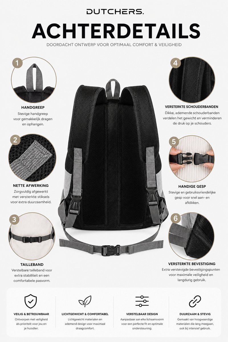 Pet Carrier Backpack with Breathable Mesh Panels, Safety Strap and Adjustable Shoulder Straps for Small Dogs and Cats, Black, Size M