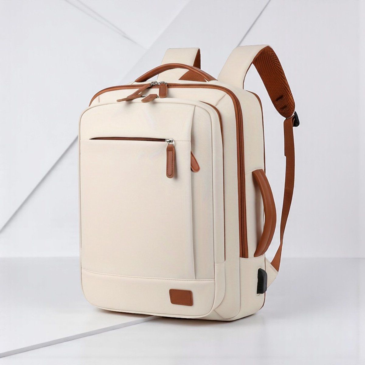 Women's Laptop Bag, 24L, Travel Bag, With charging port, Laptop compartment, Lockable drying compartment, Laptop backpack, Beige