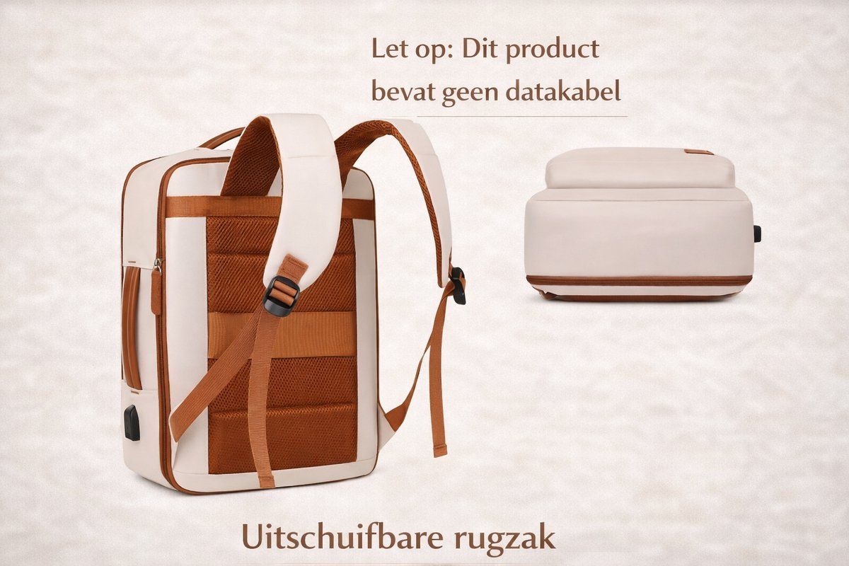 Women's Laptop Bag, 24L, Travel Bag, With charging port, Laptop compartment, Lockable drying compartment, Laptop backpack, Beige