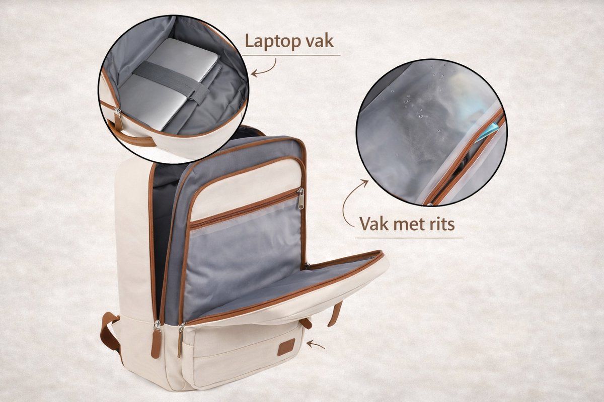 Women's Laptop Bag, 24L, Travel Bag, With charging port, Laptop compartment, Lockable drying compartment, Laptop backpack, Beige