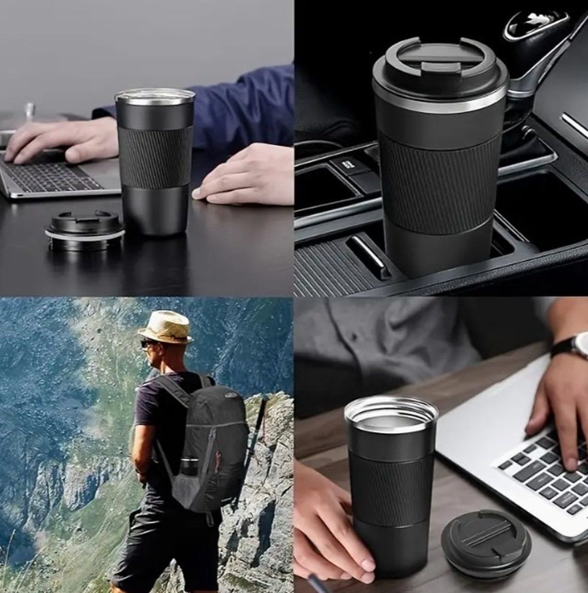 380 ml Leakproof Travel Mug, Insulated Coffee To Go Cup with Secure Lid for Commuting, Office, Car and Daily Drinks, Black