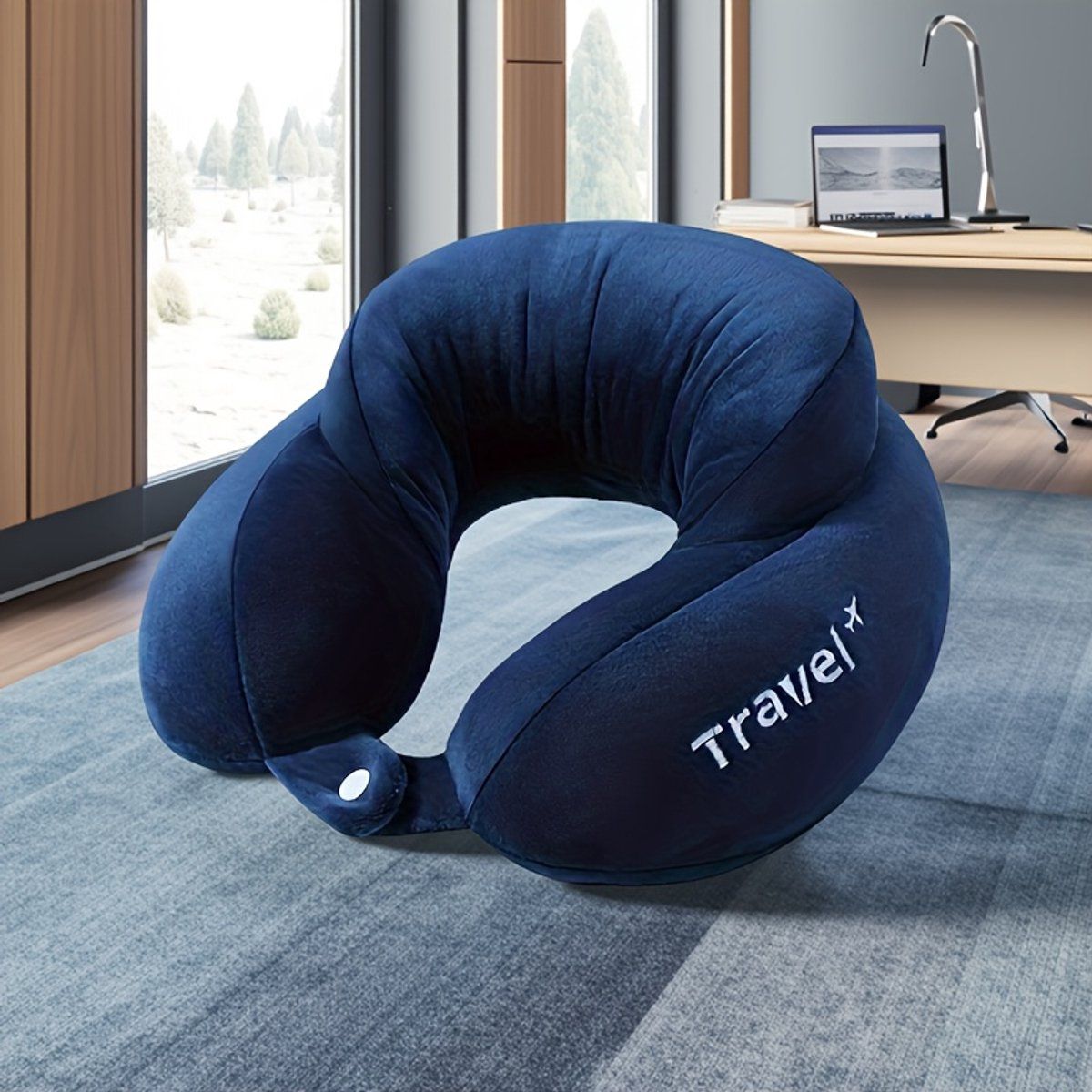 Shaped Travel Pillow, Ergonomic Neck Support Pillow, Airplane Neck Pillow, Cervical Pillow for Airplane and Travel, Blue