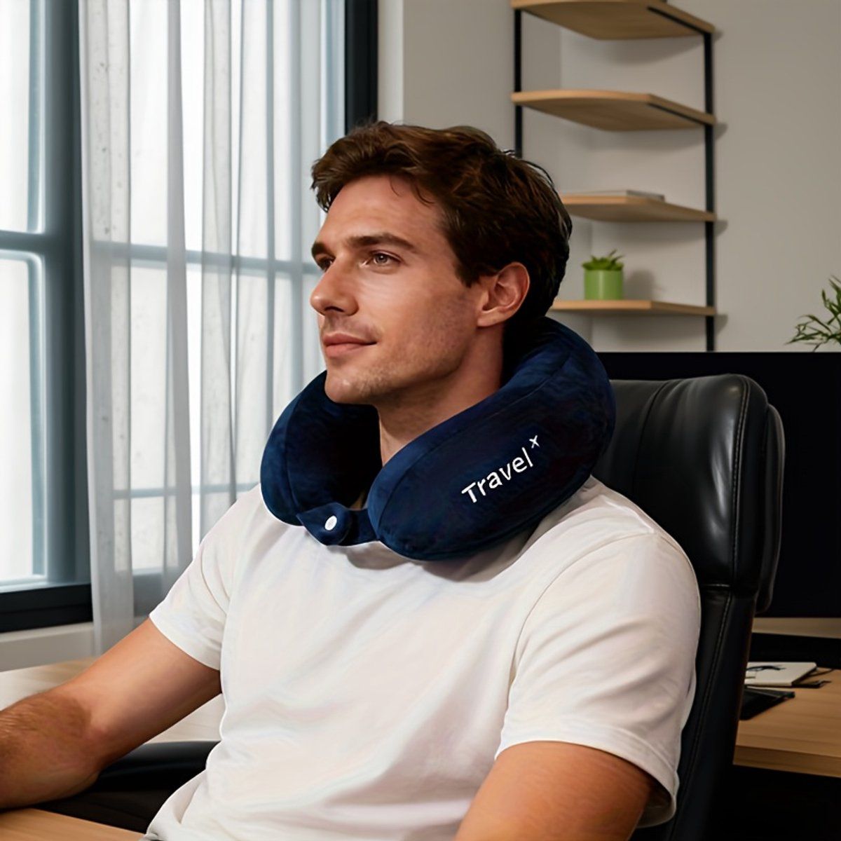 Shaped Travel Pillow, Ergonomic Neck Support Pillow, Airplane Neck Pillow, Cervical Pillow for Airplane and Travel, Blue