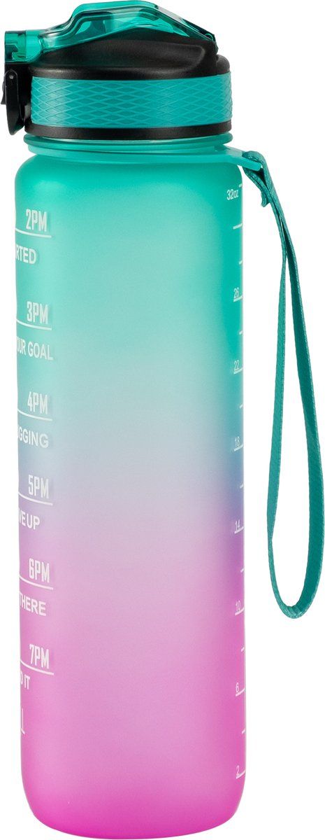 Motivation Water Bottle Turquoise, Water Bottle with Straw, Water Bottle with Time Marking, Children's Drinking Bottle, On Hydration Challenge