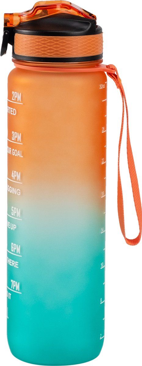 Motivation Water Bottle Orange, Water Bottle with Straw, Water Bottle with Time Marking, Children's Drinking Bottle, On Hydration Challenge