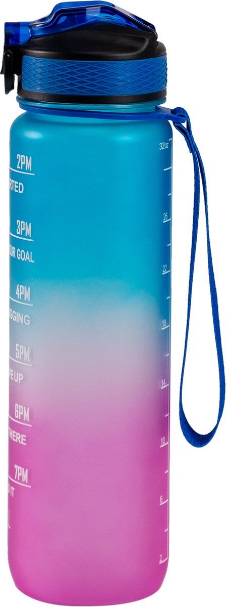 Motivation Water Bottle, Blue, Pink, 1 Liter Drinking Bottle, Water Bottle with Time Marking, BPA Free, Adults, Children's Drinking Bottle