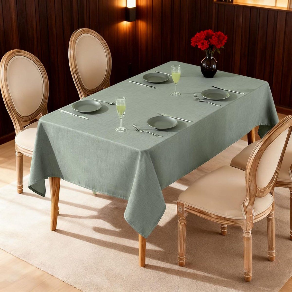 Washable Garden Tablecloth, Linen Look, 90 x 140 cm, Weatherproof, Rectangular, For Outdoors, Dining Table, Birthday, Party, Beer Table, Green