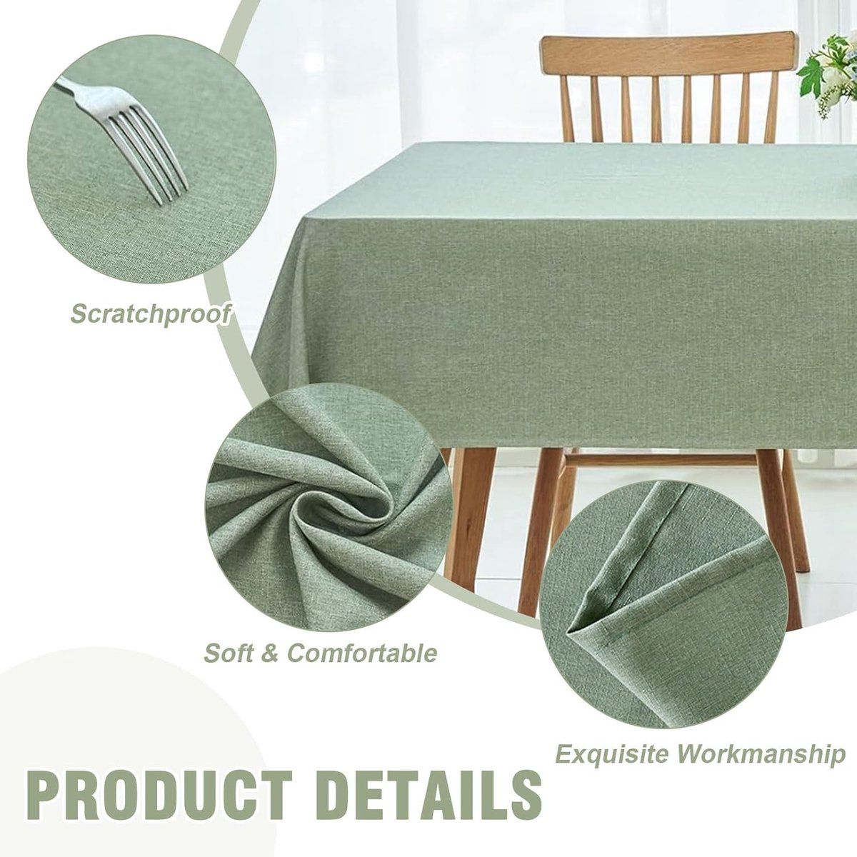 Washable Garden Tablecloth, Linen Look, 90 x 140 cm, Weatherproof, Rectangular, For Outdoors, Dining Table, Birthday, Party, Beer Table, Green
