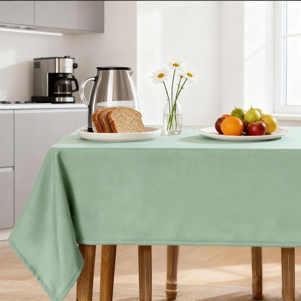 Washable Garden Tablecloth, Linen Look, 90 x 140 cm, Weatherproof, Rectangular, For Outdoors, Dining Table, Birthday, Party, Beer Table, Green