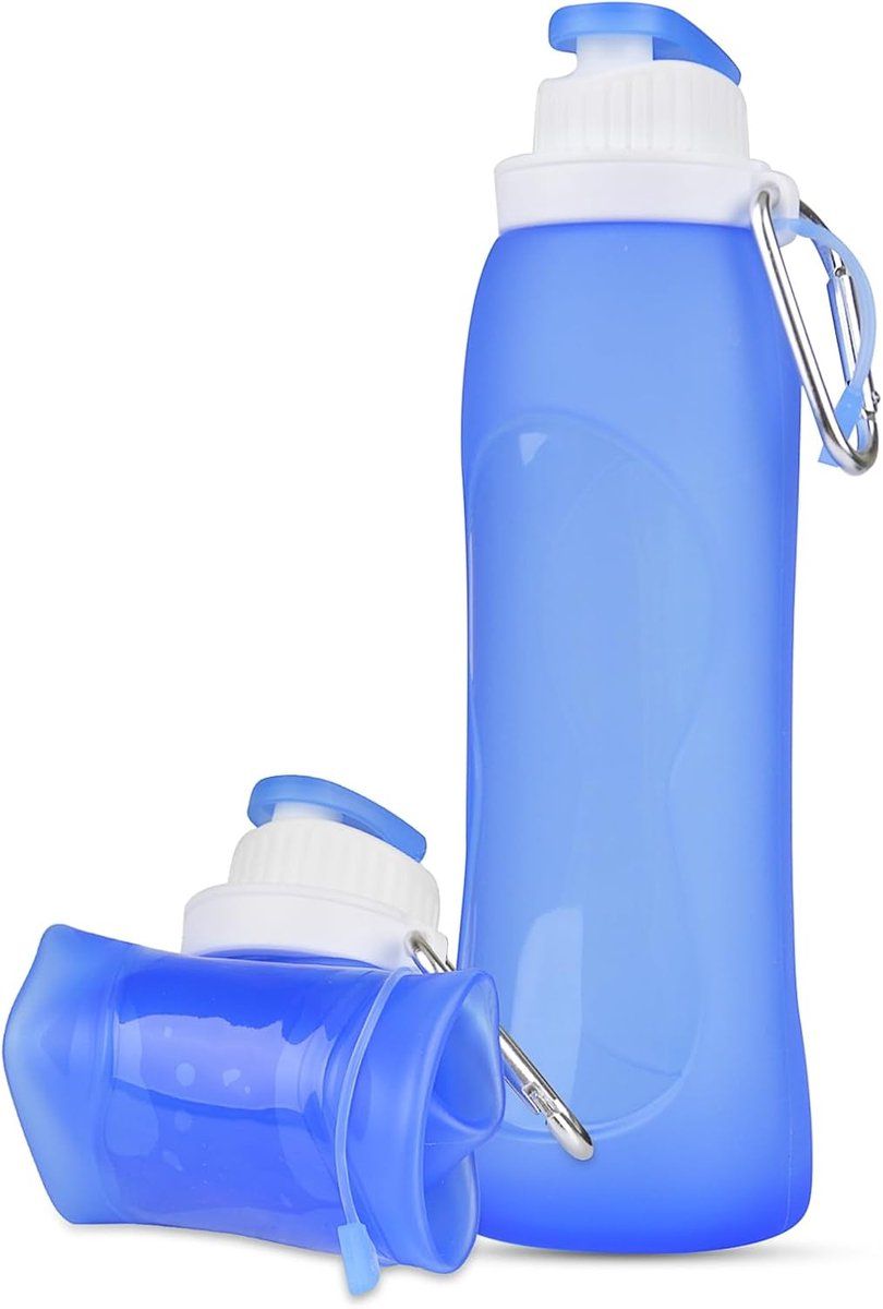 Soft Flask 500 ml, Foldable Water Bottle with Carabiner, Drinking Bottle, For hydration pack cycling marathon running hiking climbing, Blue