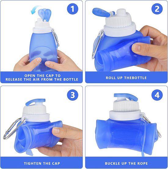 Soft Flask 500 ml, Foldable Water Bottle with Carabiner, Drinking Bottle, For hydration pack cycling marathon running hiking climbing, Blue