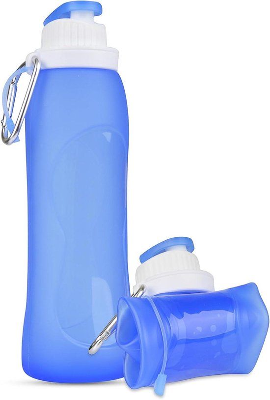 Soft Flask 500 ml, Foldable Water Bottle with Carabiner, Drinking Bottle, For hydration pack cycling marathon running hiking climbing, Blue