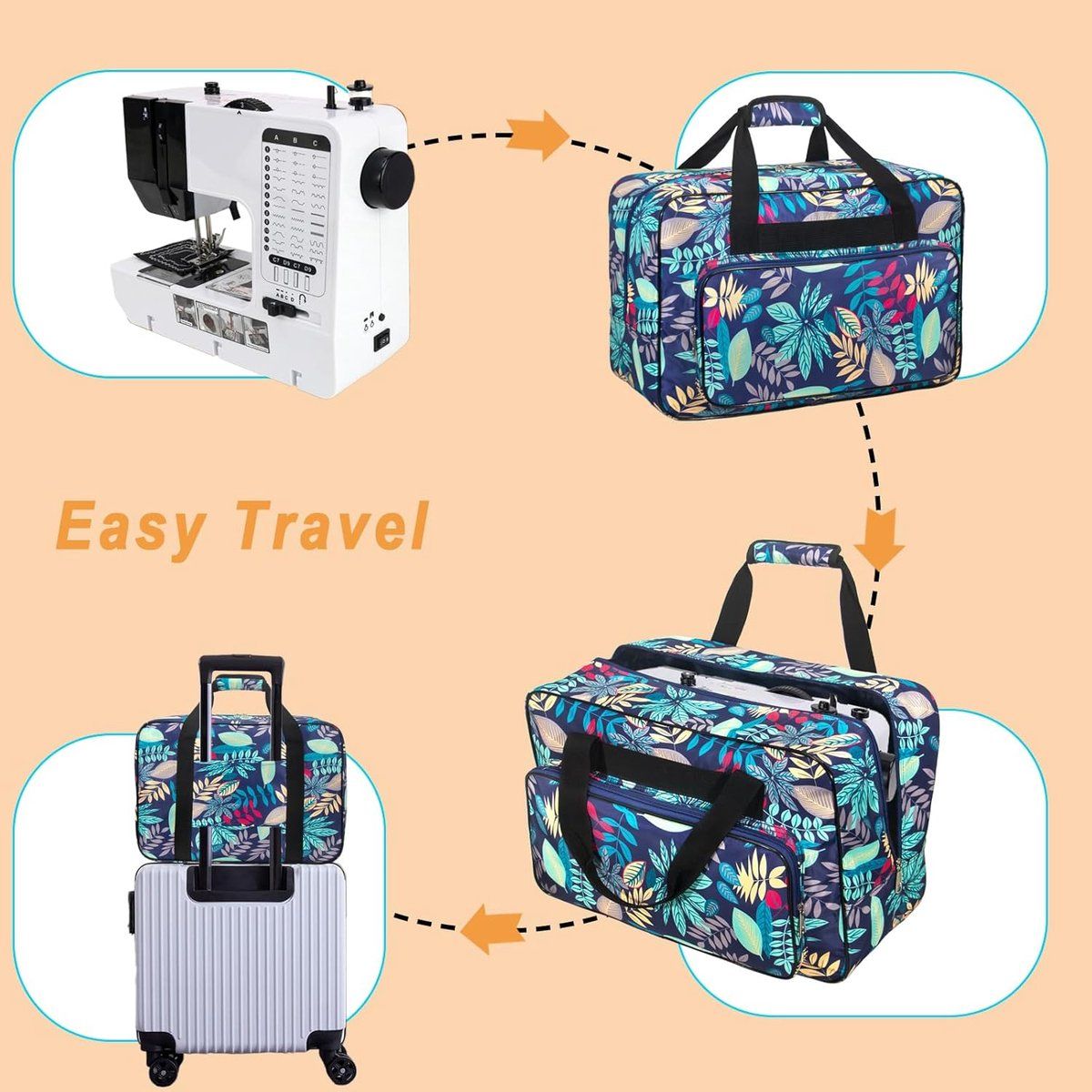 Sewing Machine Bag, Sewing Case, Carrying Bag, Universal Storage Bag, With Compartments and Handle, Light Blue, 46 x 23 x 32 cm