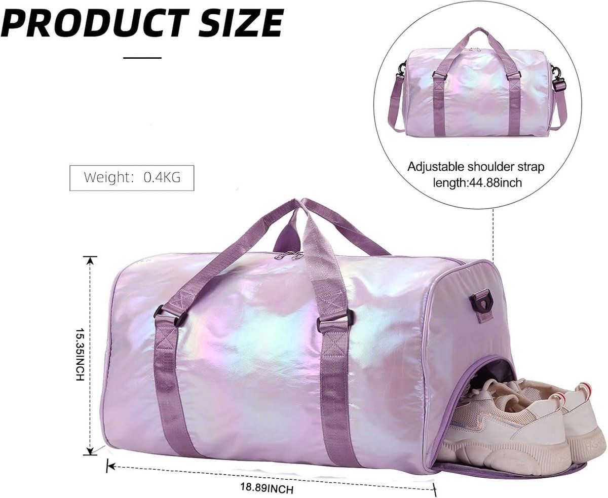 Women's Sports Bag, Girls' Sports Bag, Sports Bag with Shoe Compartment, Waterproof Sports Bag, Children's Dance Kit, Women's Weekend Bag, Purple