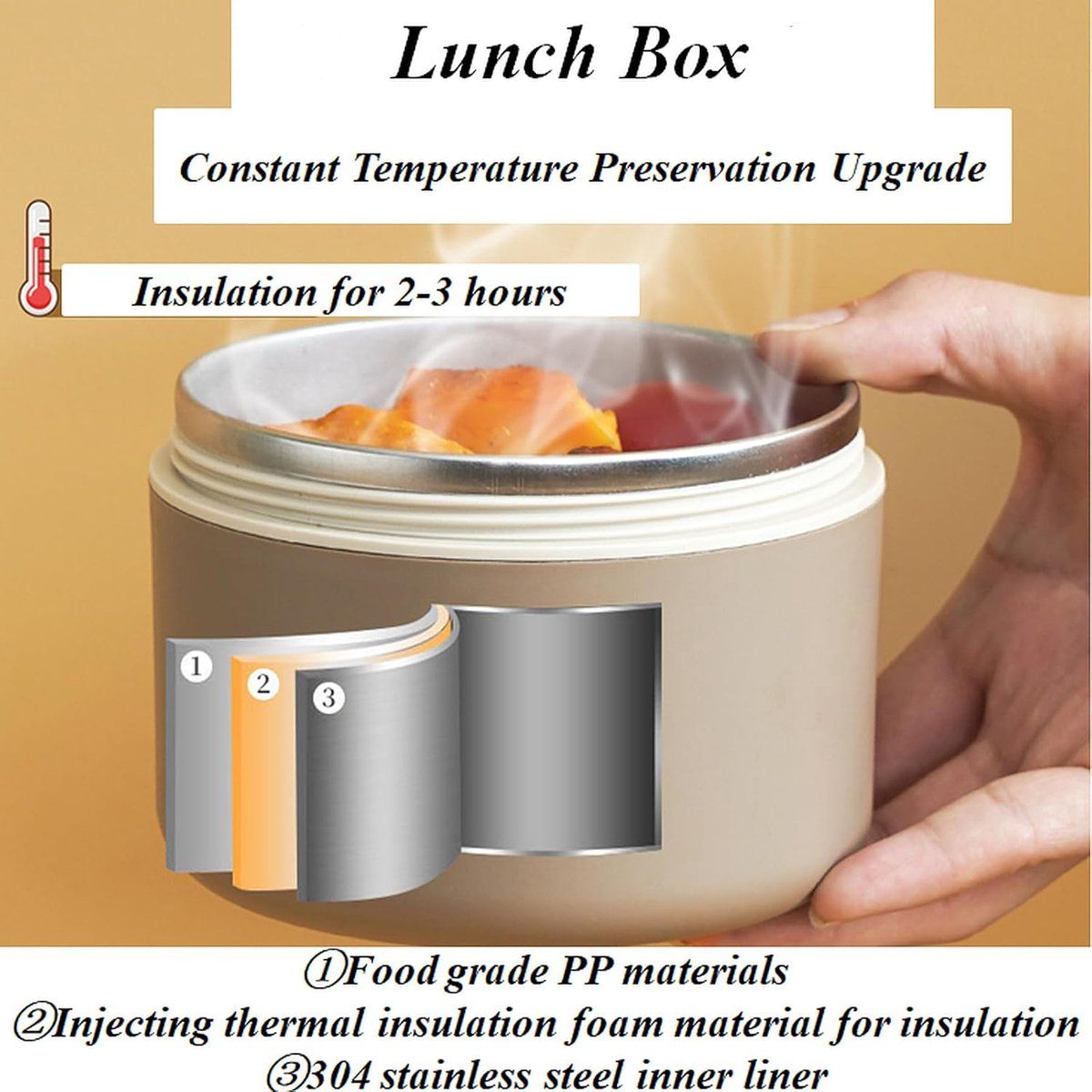 Lunch box, snack box with three layers of stainless steel with insulated bag, 440 ml, for Home Kitchen and Everyday Cooking