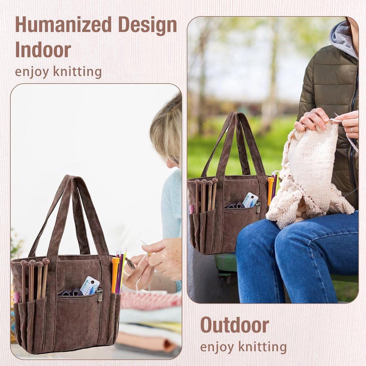 Corduroy Yarn Storage Bag, Knitting Bag, Crochet Bag, Knitting Needles and Accessories, Crochet Travel Bag for Mom, Women, Crochet Tool Set