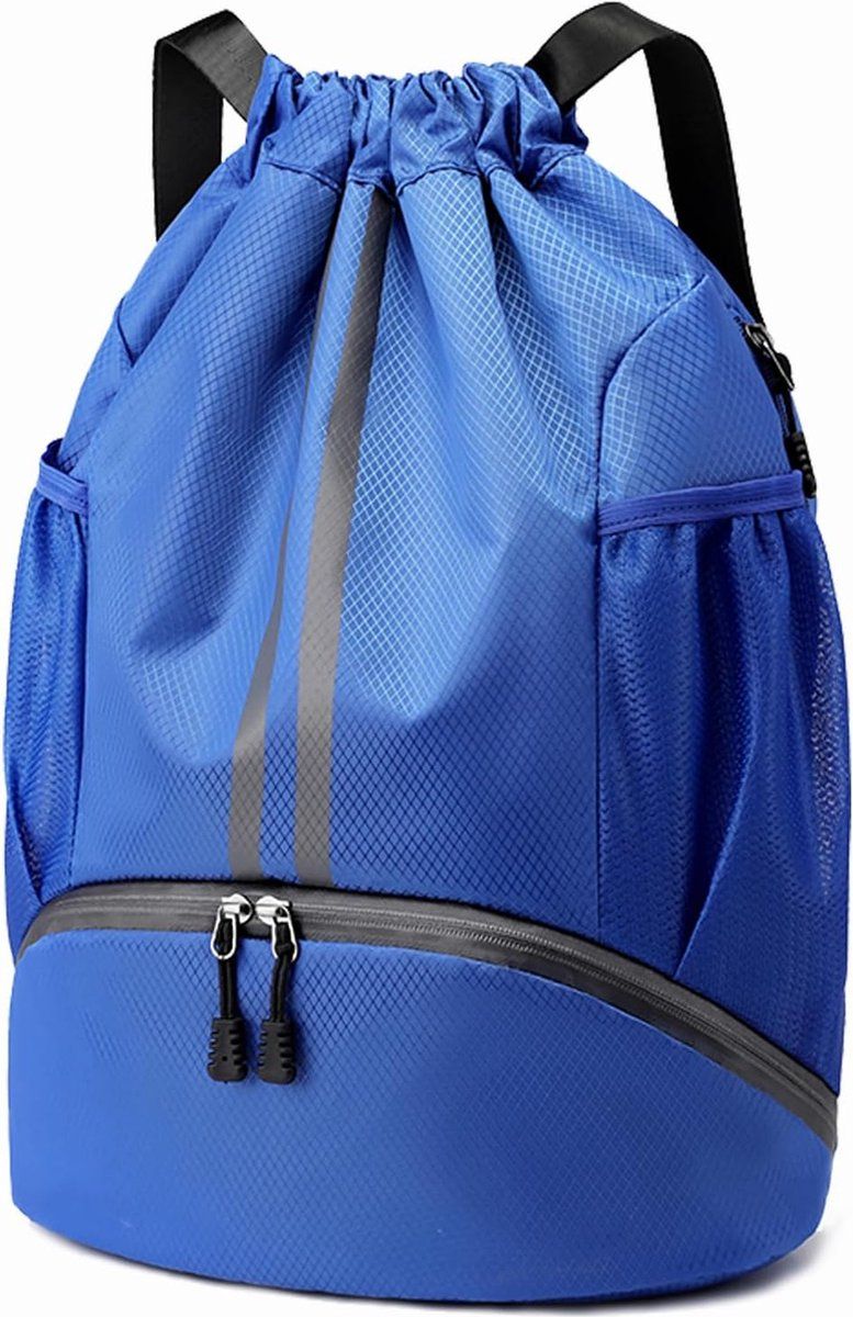 Waterproof drawstring, sports backpack with wet dry divider, String Swim Gym Bag with shoe compartment and moisture, proof pocket, Blue