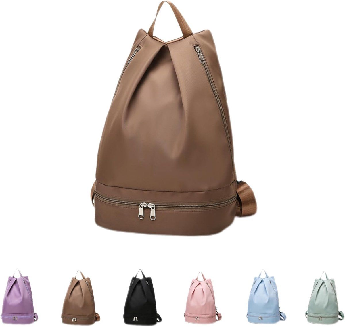 Gym Bag, Women's Sports Backpack, Waterproof Swim Bag, Wet Bag with Shoe Compartment, Separation of Wet and Dry Items, Portable Sports Bag, Khaki