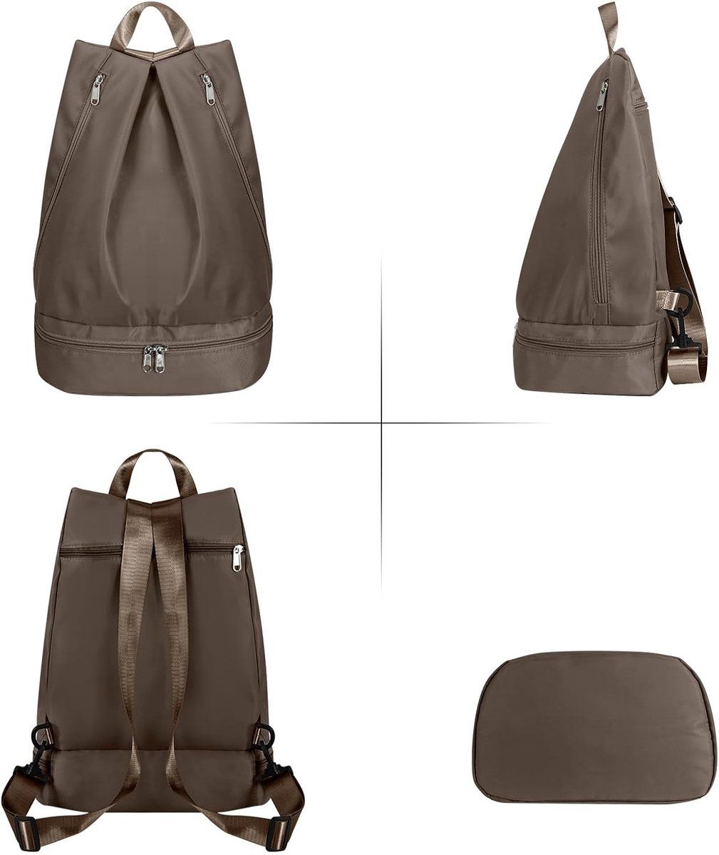 Gym Bag, Women's Sports Backpack, Waterproof Swim Bag, Wet Bag with Shoe Compartment, Separation of Wet and Dry Items, Portable Sports Bag, Khaki
