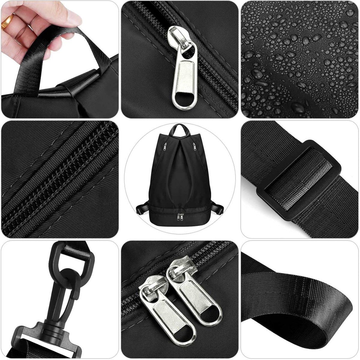 Gym Bag, Women's Sports Backpack, With Shoe Compartment, Separation of Wet and Dry Items, Portable Sports Bag, Resistant Quality, Black