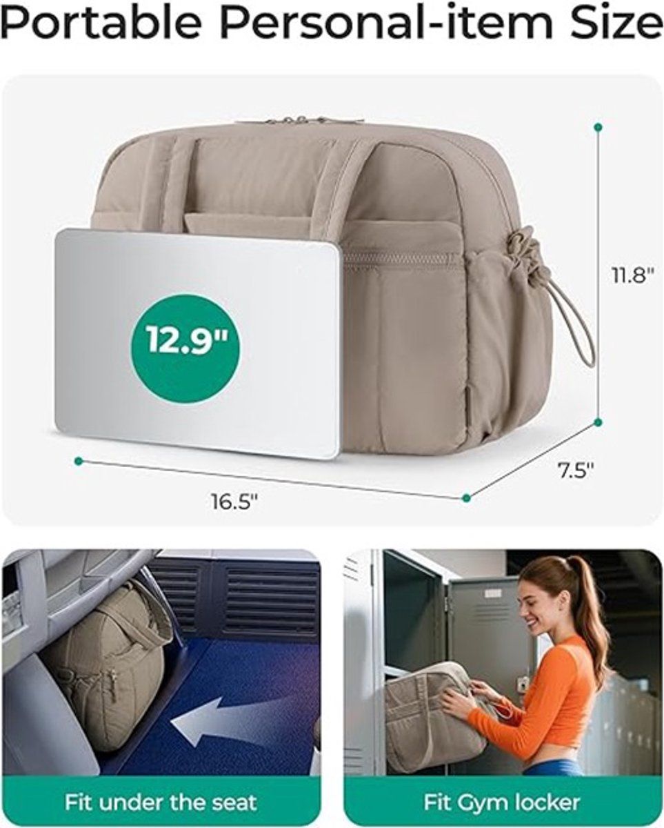 Sports Bag for Women and Men with Wet Compartment, Compact Weekend Travel Bag for Training, Sports and Travel, Camel, 40 x 20 x 28 cm