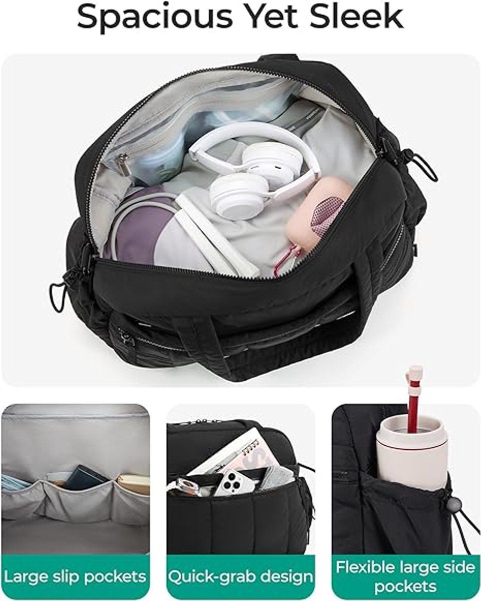 Sports Bag for Women and Men with Wet Compartment, Compact Weekend Travel Bag for Training, Sports and Travel, Black, 40 x 20 x 28 cm