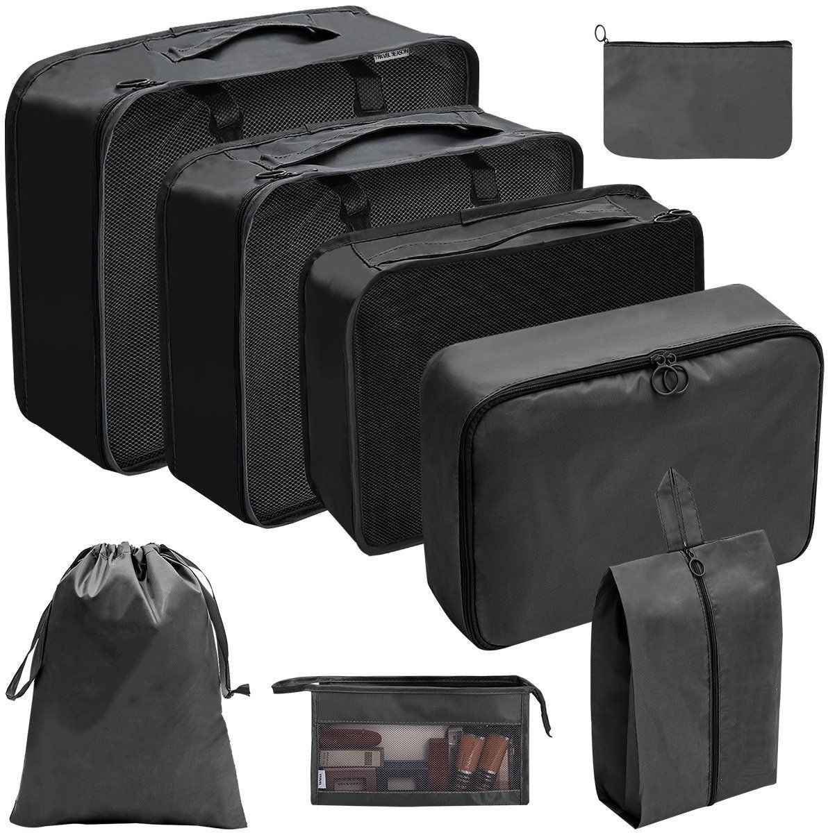 8 Pieces Travel Organizer Storage Bags, Packing Cubes Suitcase, Clothing Storage, Airtight Moisture, Proof, Black