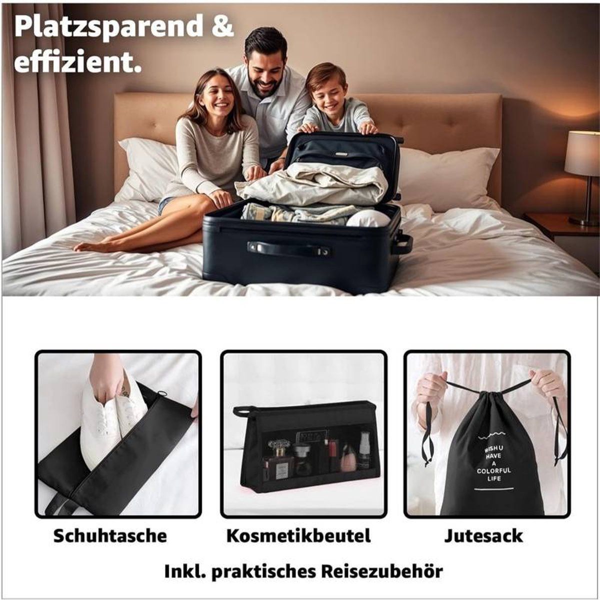 8 Pieces Travel Organizer Storage Bags, Packing Cubes Suitcase, Clothing Storage, Airtight Moisture, Proof, Black