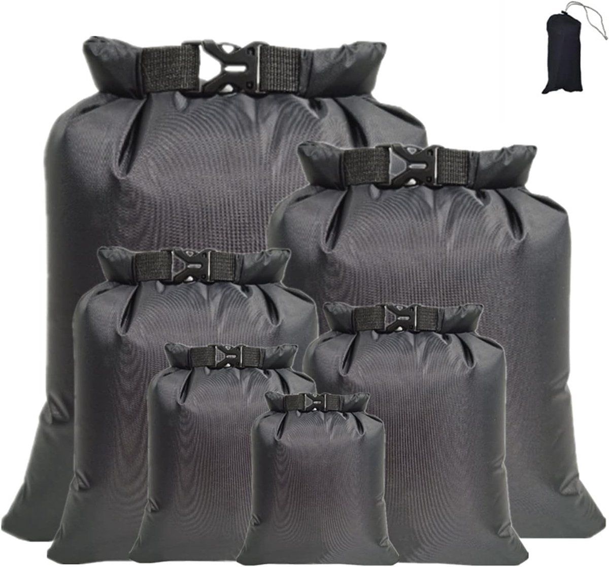 6 Pieces Waterproof Dry Bags, Large Capacity Snorkel and Swim Storage Bags for Rafting, Camping, Cycling and Travel, Black