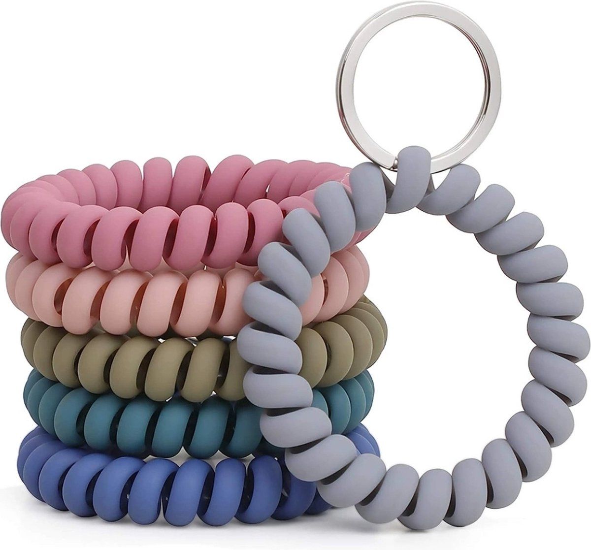 6 Pieces Stretchable Keychain, Spring Flexible Spiral Wrist Coils Wrist Key Holder Keychain, for Sauna Gym Pool ID Badge and Outdoor Sports