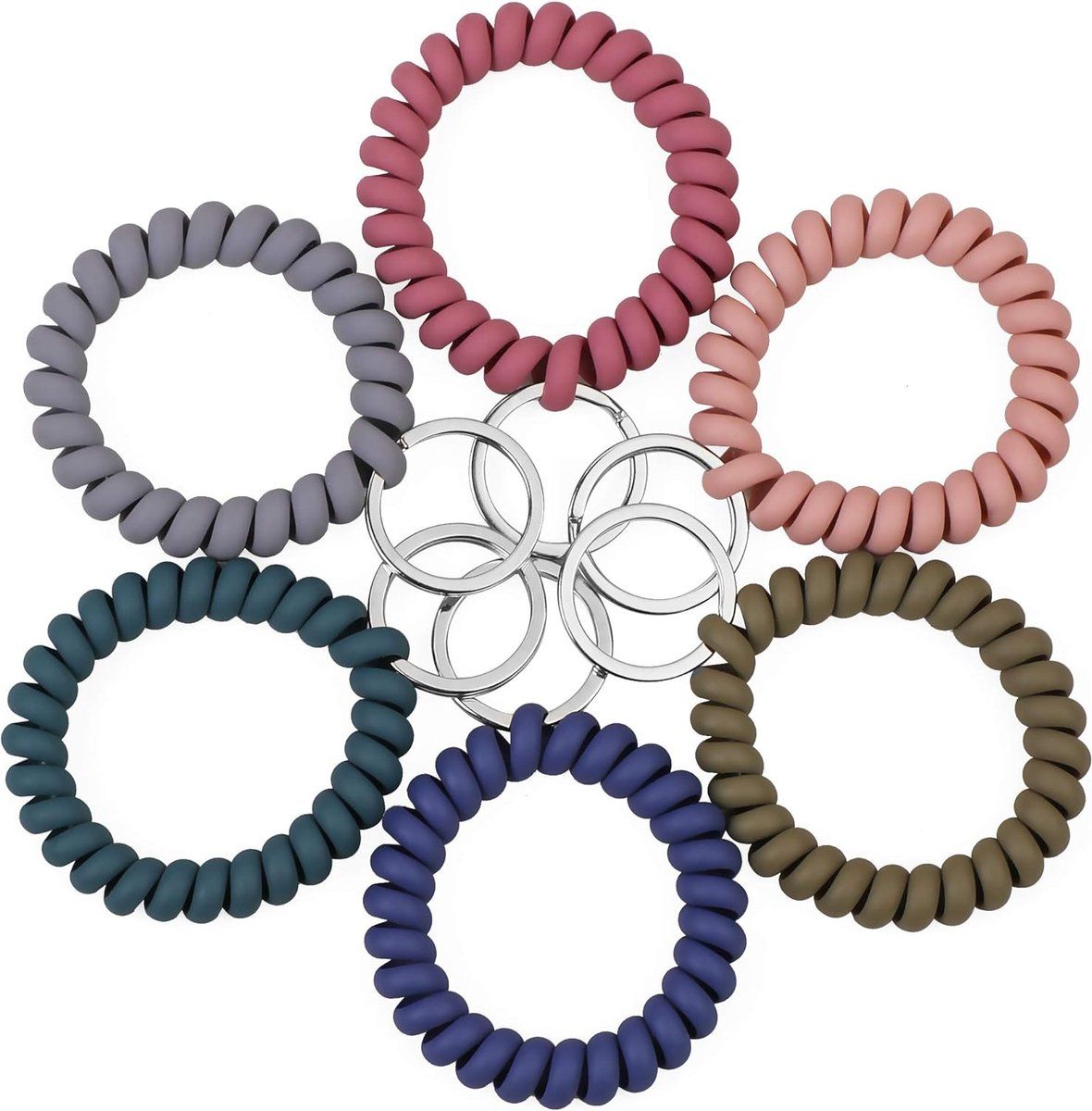 6 Pieces Stretchable Keychain, Spring Flexible Spiral Wrist Coils Wrist Key Holder Keychain, for Sauna Gym Pool ID Badge and Outdoor Sports