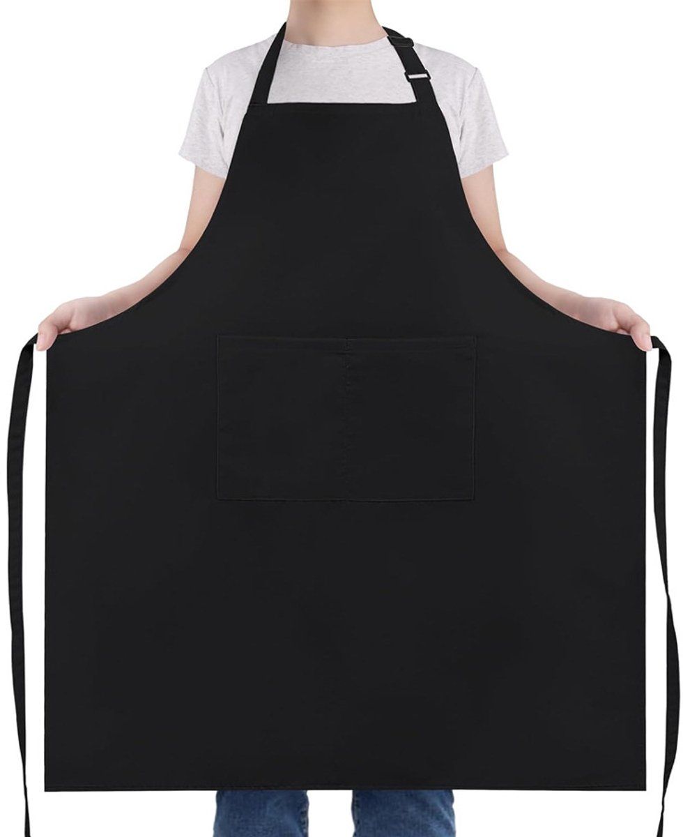 Plus Size Waterproof Apron with Two Pockets and Adjustable Neck Strap for Cooking, Grilling and Working, Black, 97 x 88 cm