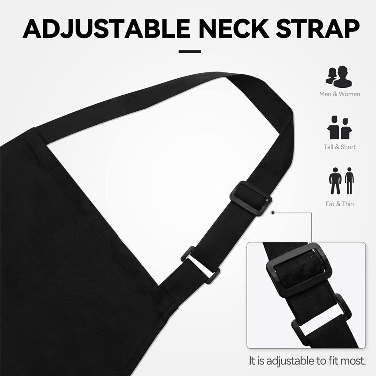Plus Size Waterproof Apron with Two Pockets and Adjustable Neck Strap for Cooking, Grilling and Working, Black, 97 x 88 cm
